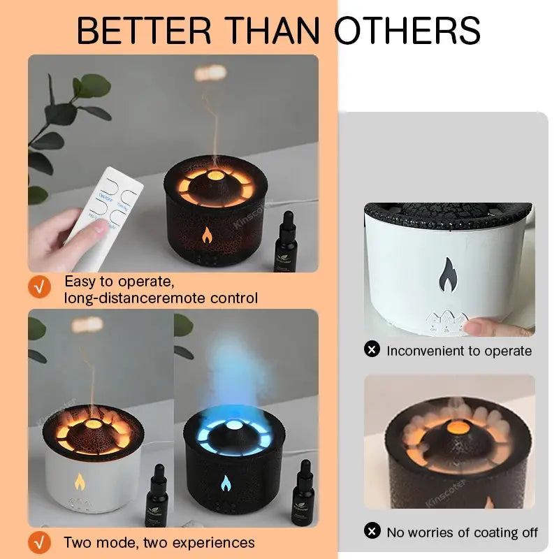 mainevent/ mini imprimante/ brosse à apeur/montre connectée/vanne thermostat/luminaire ventilateur/  KINSCOTER Volcano Flame Aroma Diffuser Jellyfish Smoke Ring Air Humidifier 360ml Aromatherapy Essential Oil Diffuser Cool Gift Mainevent.store   Mainevent