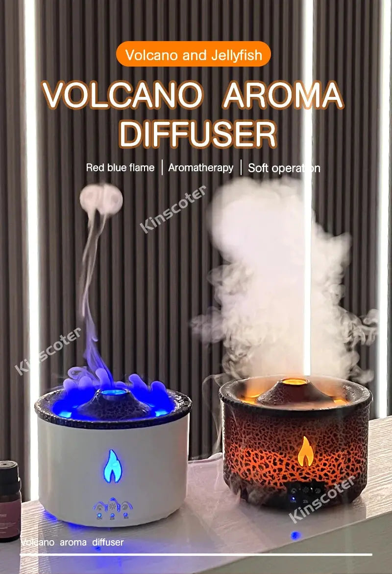 mainevent/ mini imprimante/ brosse à apeur/montre connectée/vanne thermostat/luminaire ventilateur/  KINSCOTER Volcano Flame Aroma Diffuser Jellyfish Smoke Ring Air Humidifier 360ml Aromatherapy Essential Oil Diffuser Cool Gift Mainevent.store   Mainevent