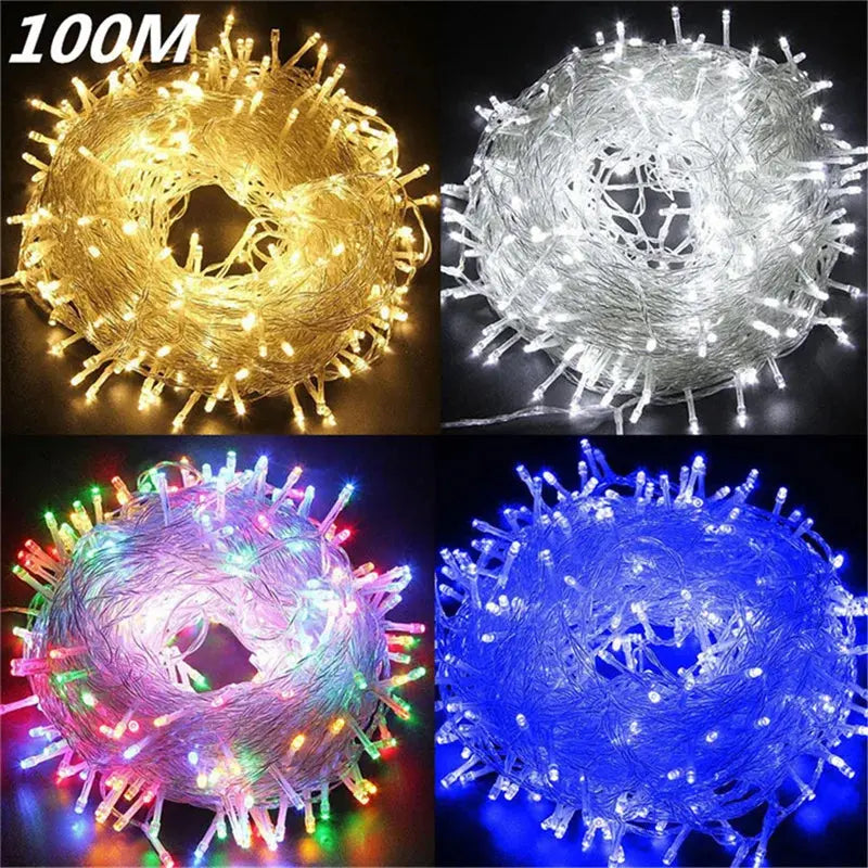 mainevent/ mini imprimante/ brosse à apeur/montre connectée/vanne thermostat/luminaire ventilateur/  Xmas Outdoor Christmas Lights Led String Lights 100M 10M 5M Luces Decoracion Fairy Light Holiday Lights Lighting tree garland Mainevent.store   Mainevent