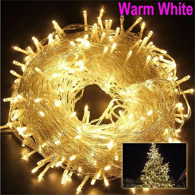 mainevent/ mini imprimante/ brosse à apeur/montre connectée/vanne thermostat/luminaire ventilateur/  Xmas Outdoor Christmas Lights Led String Lights 100M 10M 5M Luces Decoracion Fairy Light Holiday Lights Lighting tree garland Mainevent.store   Mainevent